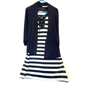 Tommy Bahama Blue White Striped Dress W Blue Chicos Cardigan Fits Like Medium